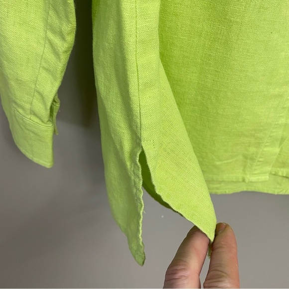 Kim Rogers Women’s Medium Linen Button Shirt Long Sleeve Yellow Green Linen - Picture 2 of 8